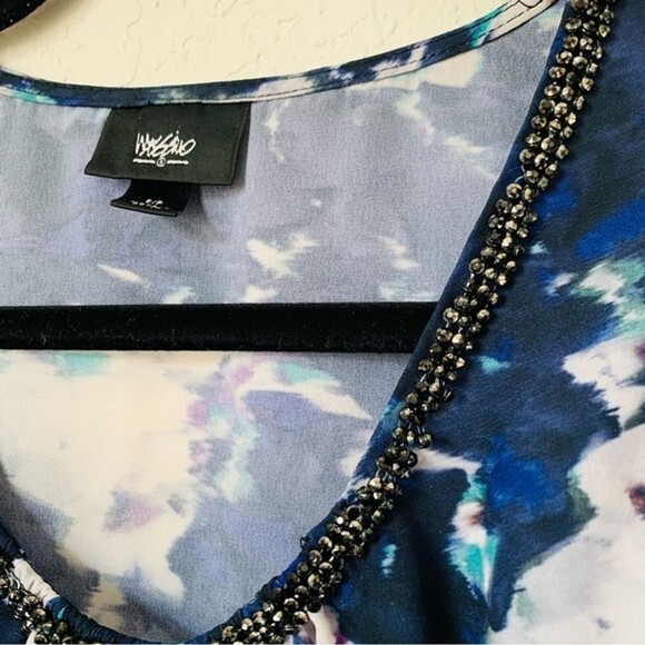 Mossimo Blouse Womens Small Blue Multicolor Sleeveless Scoop Neck Beaded Work - Picture 6 of 7